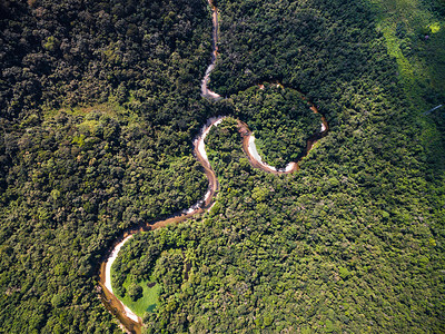 保护河流摄影照片_顶视图的雨林，巴西的河流
