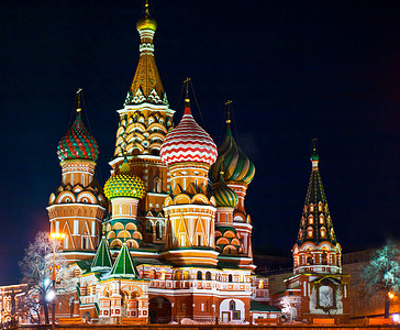 圣巴伐利亚大教堂俄罗斯，莫斯科，夜晚    