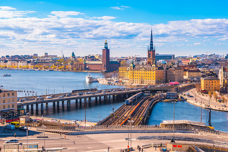 欧洲易拉宝摄影照片_瑞典斯德哥尔摩斯德哥尔摩城市天际线的景观