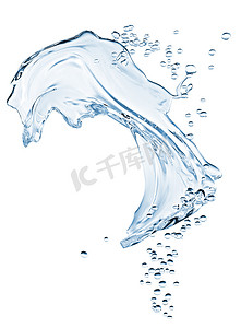 流动的水摄影照片_蓝色的水溅在白色背景上孤立.