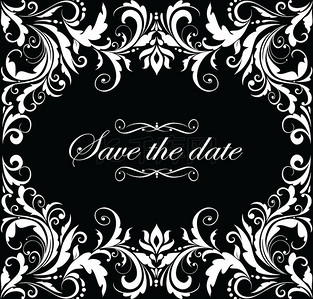 老式婚礼邀请 (黑色和白色)婚礼花白色小清新背景蓝底白色剪纸花纹