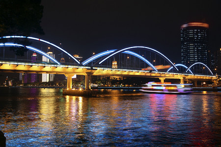 夜晚河流摄影照片_广州海印桥夜景