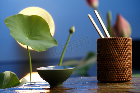 夏季荷花摄影照片_中秋圆月