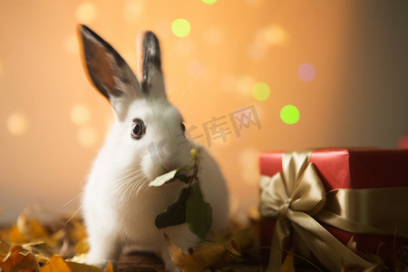 暖色调图片摄影照片_可爱的小兔子