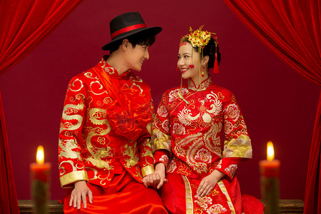 红色喜庆结婚摄影照片_中式古典婚礼
