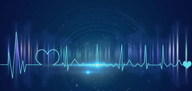 心电图电波桃心蓝色心电图心形科技海报背景520情人节卡通海报背景520