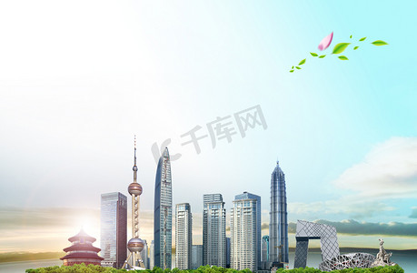 风景创意合成摄影照片_中国城市地标建筑