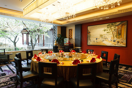 中国风连花摄影照片_酒店餐桌