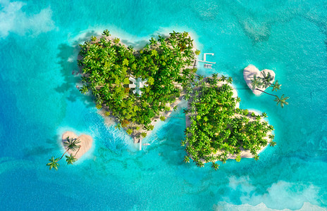 Tropical islands symbolizing the family in the form of hearts