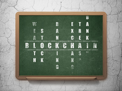 纵横字谜摄影照片_银行概念： 纵横字谜中的 Blockchain
