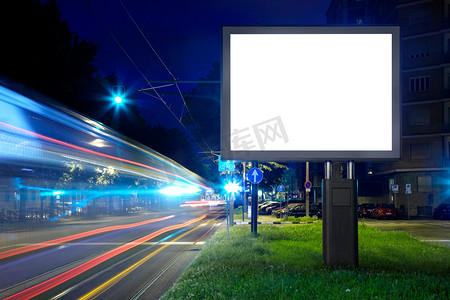 advertising摄影照片_Billboard in the city street, blank screen