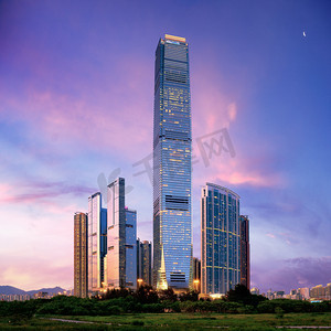 日落时分保护香港的城市景观