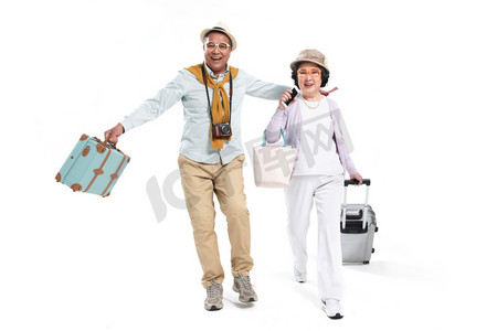 表情人物摄影照片_老年夫妇快乐旅行