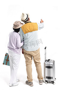 旅行箱背景摄影照片_老年夫妇旅行