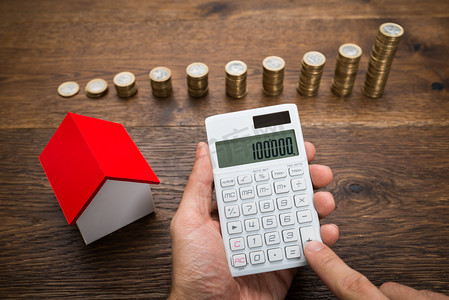 Businessman With Coins And House Model