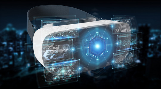 虚拟现实眼镜技术插图在暗背景3d 渲染