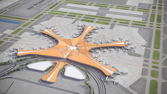 模型3d模型摄影照片_北京大兴国际机场3D模型空中渲染