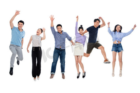 中国加油摄影照片_不同年龄段的人欢呼跳跃