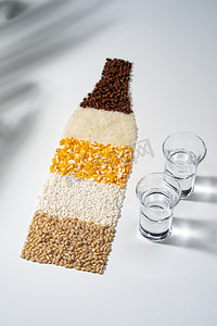 创意粮食摄影照片_白色背景的酒杯和粮食