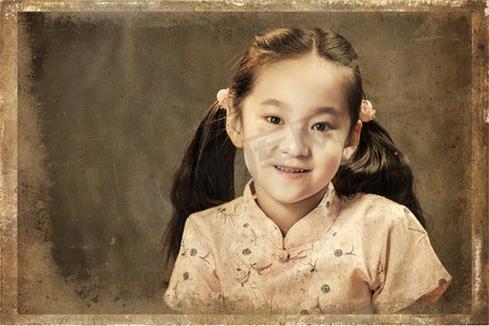 中式云纹复古摄影照片_可爱的小女孩