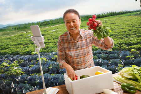 农村直播摄影照片_农民在线直播快递农产品