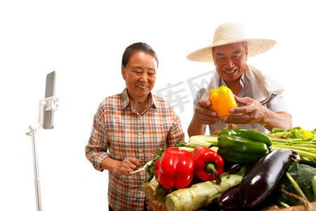 农业直播摄影照片_农民在线直播销售农产品