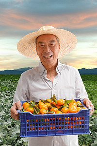 桔子logo店标摄影照片_农民拿着一筐桔子