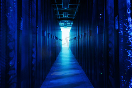 蓝色科技光束摄影照片_数据中心