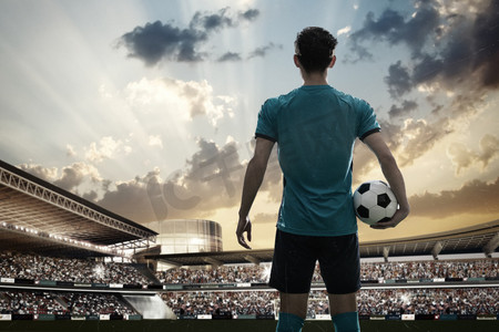 世界杯足球比赛摄影照片_球场上足球运动员背影