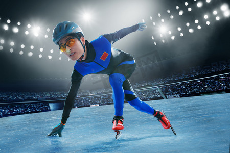 速滑冰场摄影照片_速滑运动员
