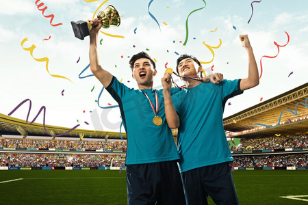世界杯足球人摄影照片_足球运动员欢呼获奖
