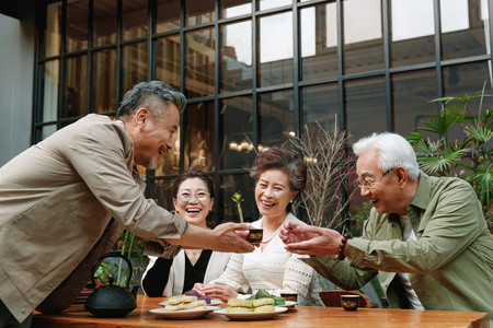 中老年人养生摄影照片_中老年人喝茶聊天