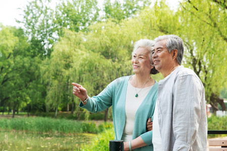 老年夫妇在公园里散步