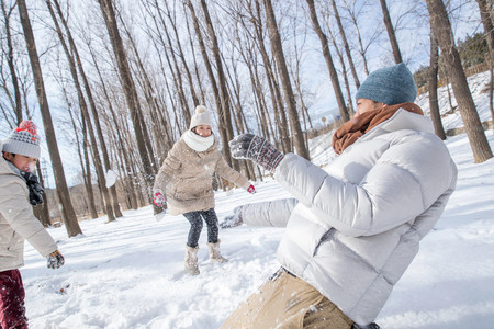 冬天打雪仗摄影照片_打雪仗的快乐家庭