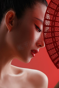 红色文化中国摄影照片_彩妆美女肖像