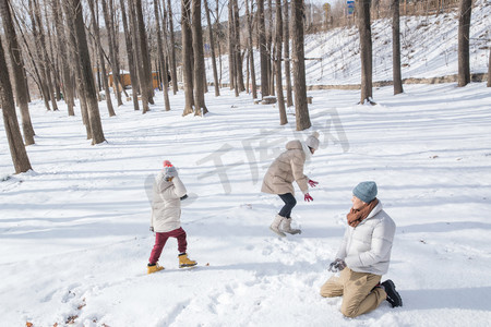 打雪仗的快乐家庭