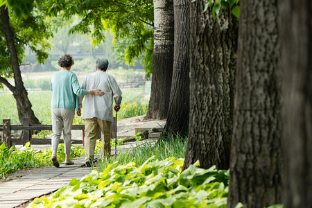 活动70摄影照片_老年夫妇在公园里散步