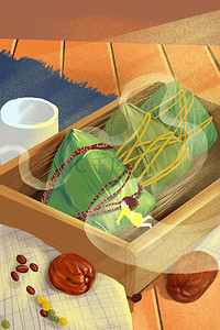 端午节粽子橙色国风插画端午