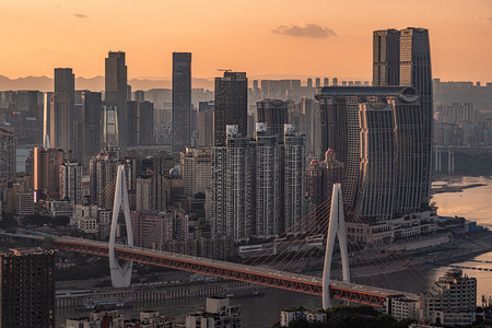 重庆日落时分城市密集建筑摄影图配图