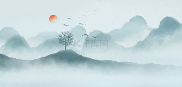 水墨山水灰色中国风背景