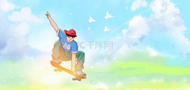 轮滑运动浅色户外背景