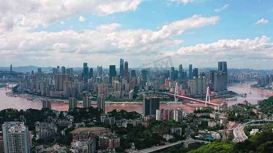 城市宣传片摄影照片_航拍重庆渝中半岛CBD夏季城市全景