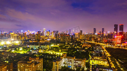 城市夜景航拍成都市区繁华夜景