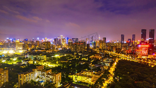 航拍成都市区繁华夜景