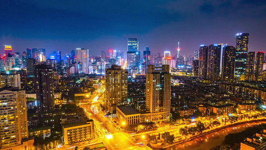 城市夜景车流摄影照片_震撼航拍成都繁华城市夜景车流