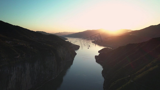 航拍日落三峡祖国山河壮丽风光