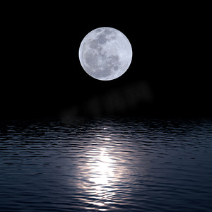 海发光摄影照片_满月在水中秋