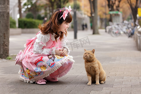 猫和人摄影照片_洛丽塔 cosplay 和猫
