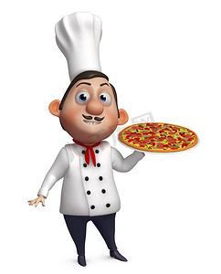 可爱卡通美食摄影照片_3d 厨师比萨