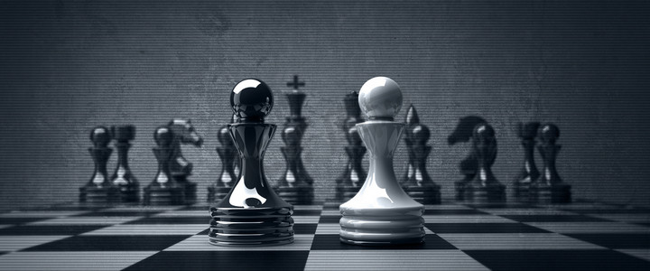 一束白光摄影照片_黑色 vs 白光象棋棋子背景。高分辨率